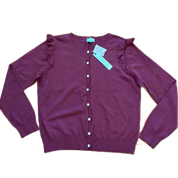NWT Joseph A Pearl Buttons  Ruffle Detail Cardigan 
burgundy Size L - Picture 1 of 14